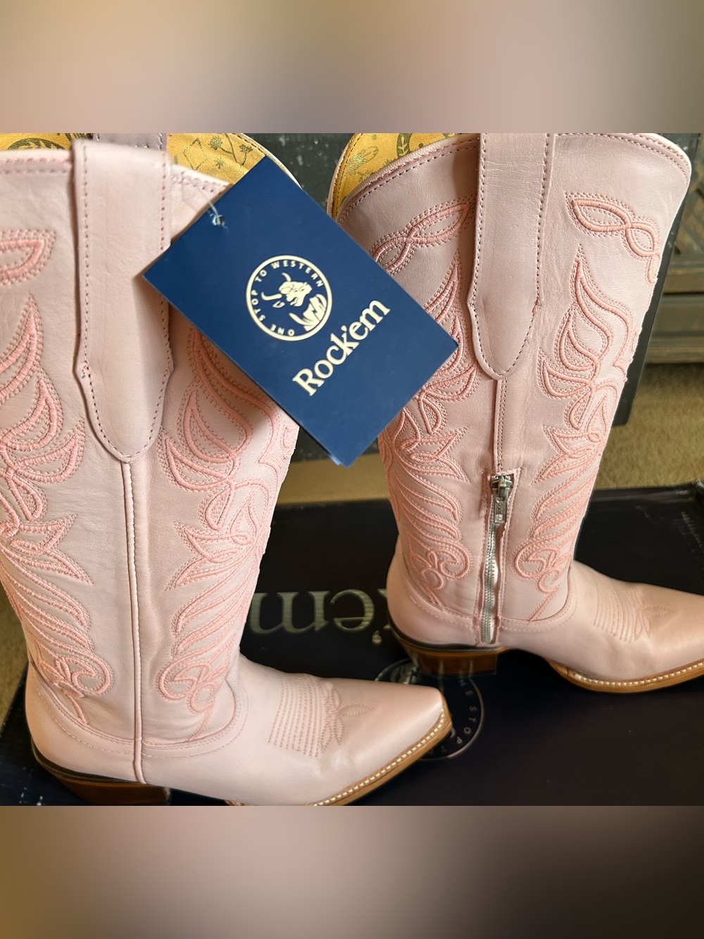 Rock’em Sally Midi Pastel Pink Boots with Flaws $299.99 - Picture 2 of 8